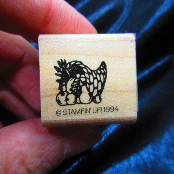 Cornucopia Wood Mounted Stamp 1" X 1" - Picture 1 of 3